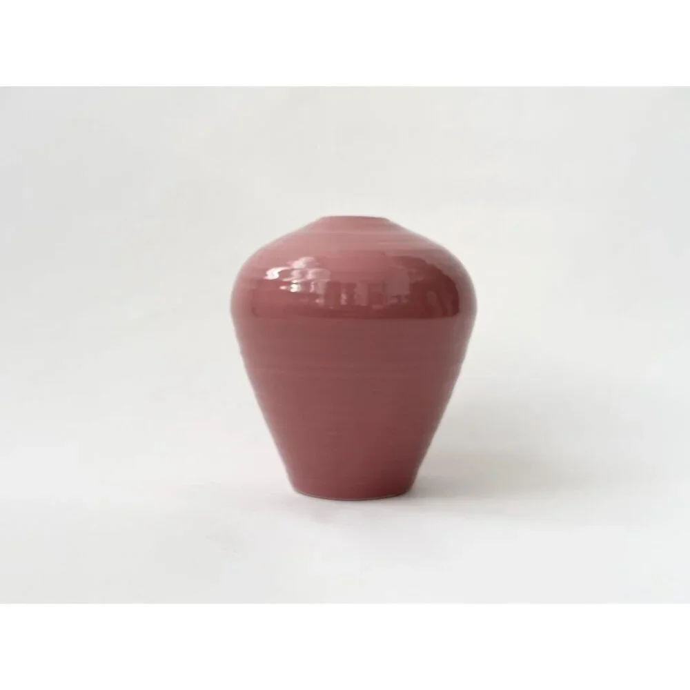Dusty Rose Minimalist Bulbous Glazed Pottery Midcentury Modern 1980's Vase